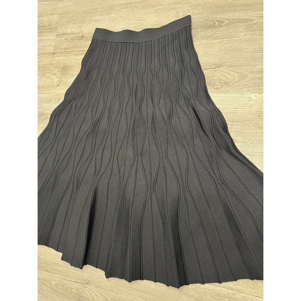 Sandro Paris Black Pleated Knit Midi Skirt Elastic Waist Approx XS (see descri.) - Picture 2 of 7